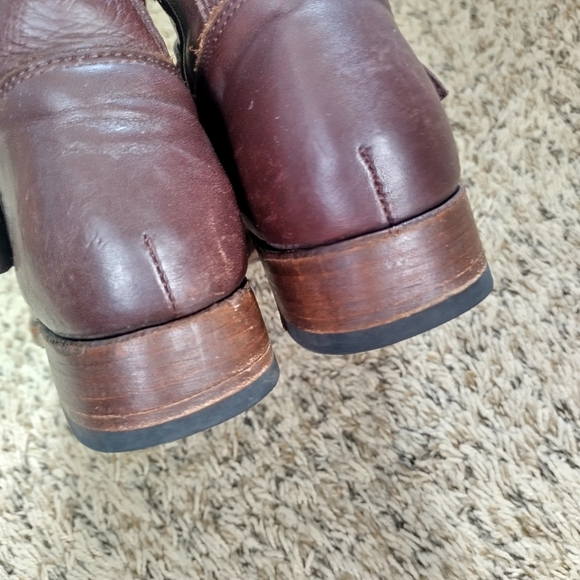 Frye Boots Vicky Chocolate Brown Side Buckle Leather Boots Sz 8,5 - Picture 8 of 9